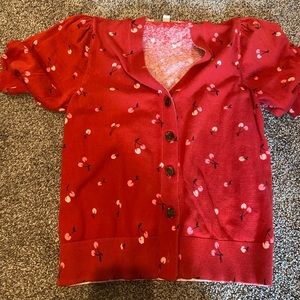 Loft Puff Sleeve Cherry Cardigan